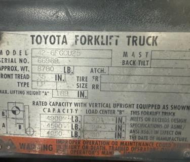 Toyota 5000lb forklift for sale Atlanta Georgia
